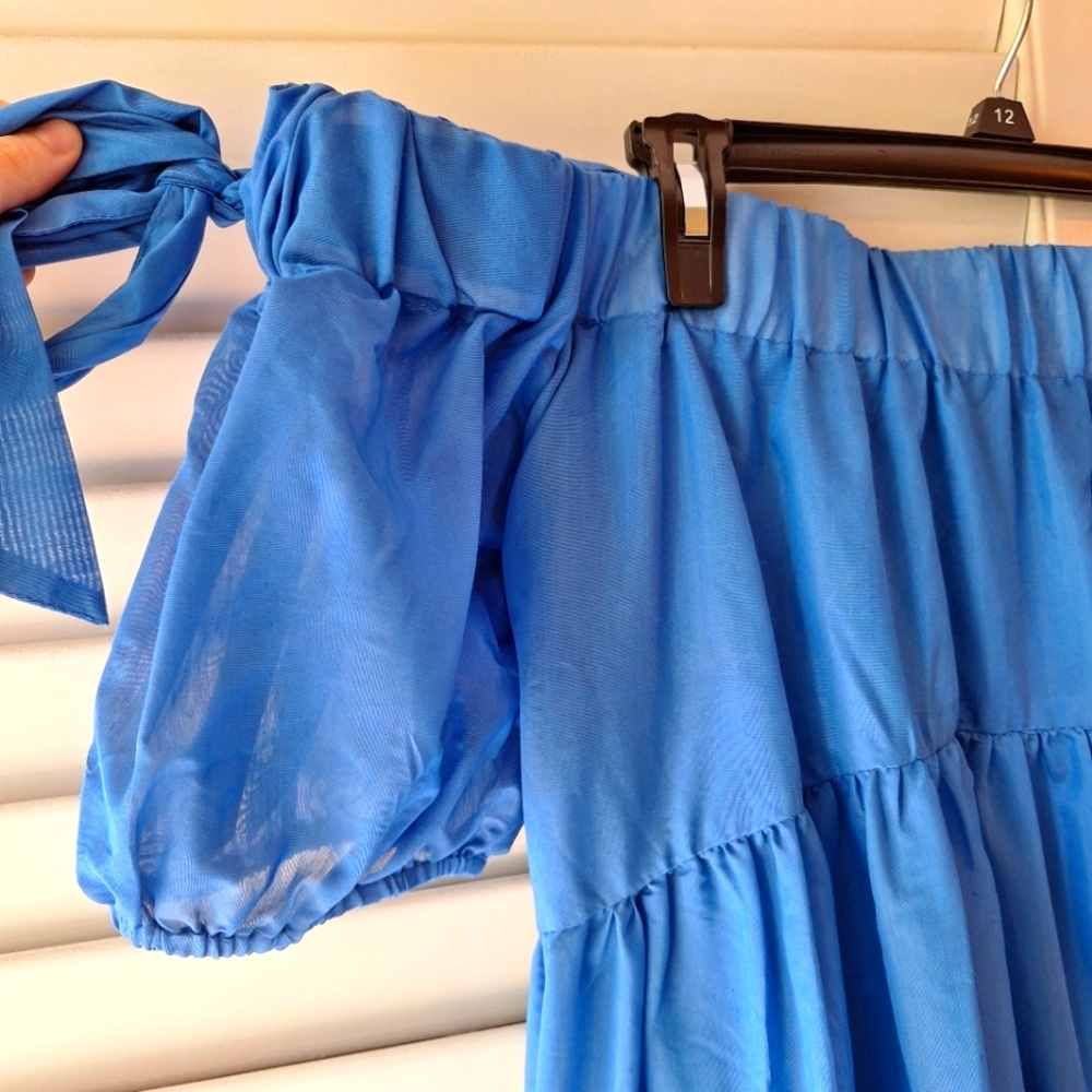 Anthropologie Blue Ruffled Chiffon High-Low Dress - Picture 6 of 16